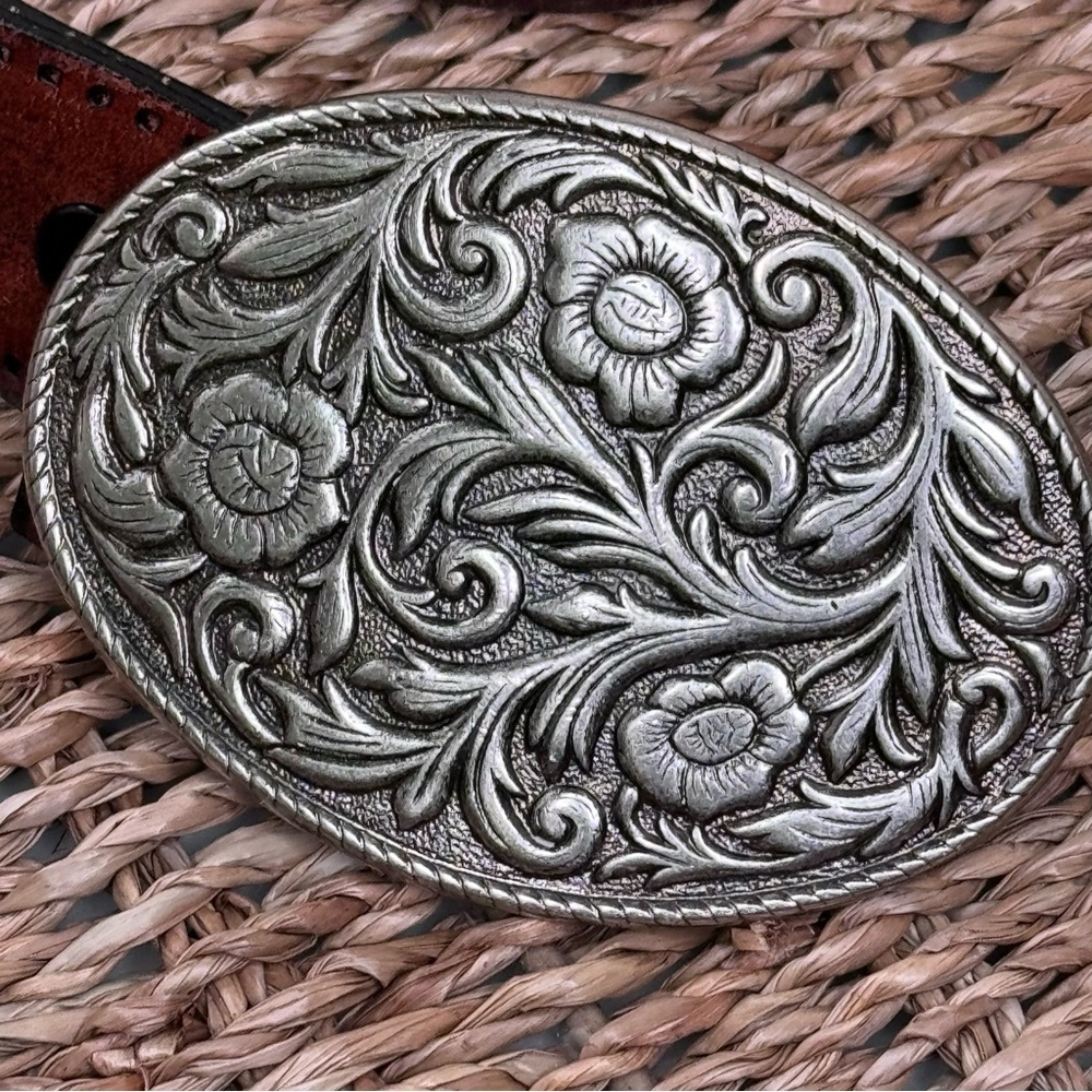 Vintage Silver Floral Engraved Belt Buckle